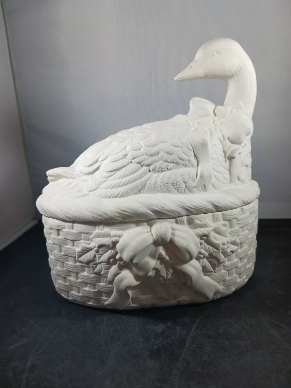 Vintage Ceramic Bisque Tureen/ Stuffing Bowl with Lid